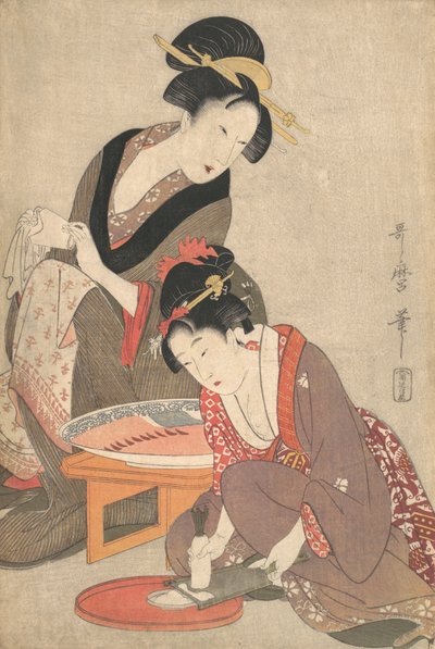 Vrouwen Bereiden Sashimi, 1806-20 door Kitagawa Utamaro