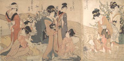 Vrouwen en kinderen aan de oever van een stroom, eind 18e-begin 19e eeuw door Kitagawa Utamaro