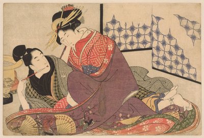 Jonge man met courtisane door Kitagawa Utamaro