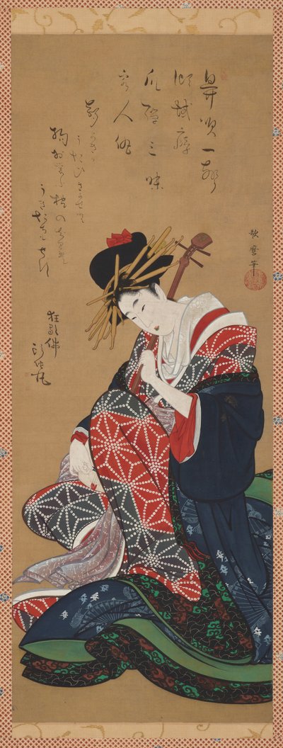 Shamisen-speler, Edo-periode, late 18e - vroege 19e eeuw door Kitagawa Utamaro II