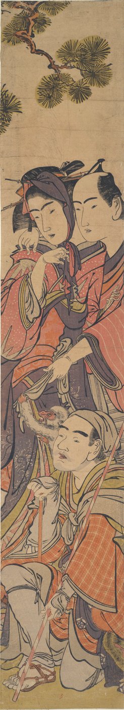Oshun en Dembei spelen met de aap op Yojir? door Kitao Masanobu