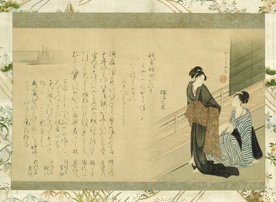 Twee schoonheden op een veranda door Kitao Masanobu