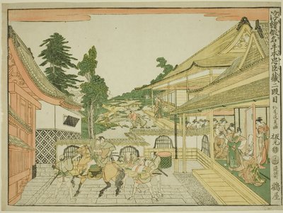 Act II (Nidanme), uit de serie "Perspectiefbeelden van het Magazijn van Loyale Retainers" door Kitao Masayoshi