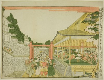 Act IV (Yondanme), uit de serie "Perspectiefbeelden van het Pakhuis van Loyale Retainers (Uki-e kanadehon Chushingura)" door Kitao Masayoshi
