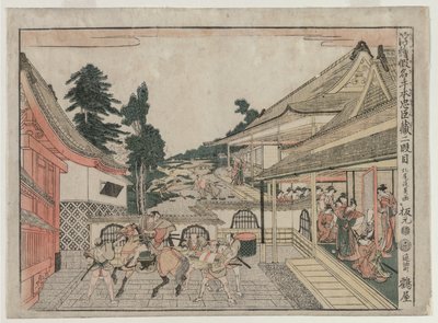 Chushingura: Act II uit de serie Perspectiefbeelden voor Het Schathuis van Loyaliteit, ca. 179 door Kitao Masayoshi