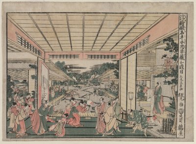 Chushingura: Act VII (uit de serie Perspectiefbeelden voor Het Schathuis van Loyaliteit) door Kitao Masayoshi