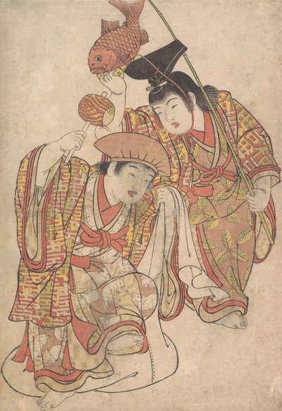 Jongens die zich verkleden als Daikoku en Ebisu door Kitao Shigemasa