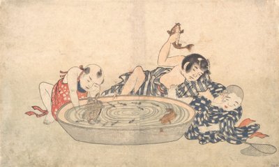 Jongens die spelen met een kom vissen en schildpadden, begin 19e eeuw door Kitao Shigemasa