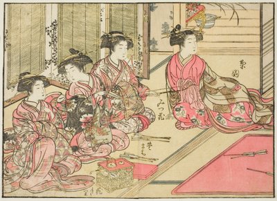 Courtisanes van Kiriya, uit het boek "Spiegel van mooie vrouwen van de plezierwijken (Seiro bijin awase sugata kagami)," deel 2 door Kitao Shigemasa