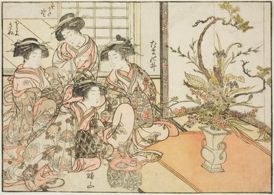 Courtisanes van Yotsumaya, uit het boek "Spiegel van Mooie Vrouwen van de Plezierkwartieren (Seiro bijin awase sugata kagami)," deel 2 door Kitao Shigemasa