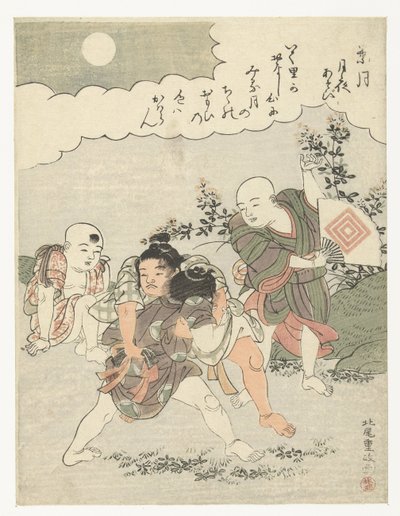 De achtste maand (Spelletjes bij maanlicht) door Kitao Shigemasa