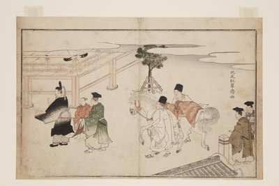 Nieuwjaarspresentatie van een wit paard door Kitao Shigemasa
