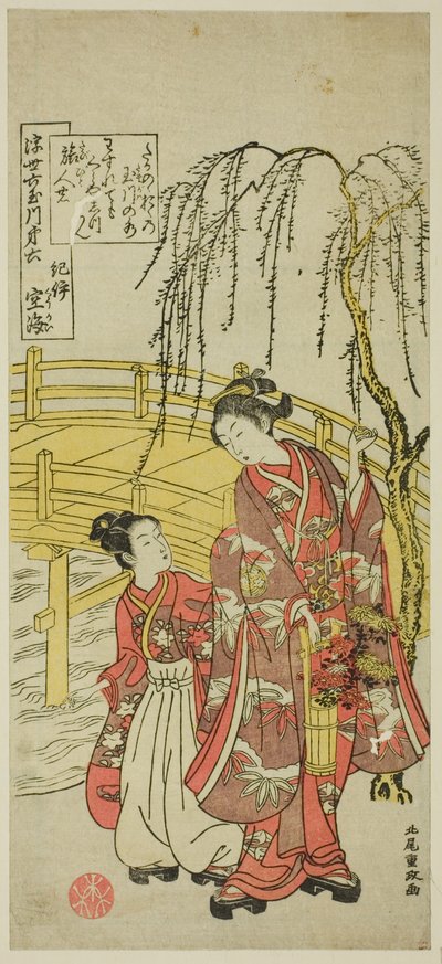 Nr. 6: Tama-rivier van Koyasan in de provincie Kii, uit de serie "Zes juwelenrivieren van de drijvende wereld (Ukiyo Mu Tamagawa)" door Kitao Shigemasa