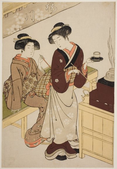 Het Sakuragawa Theehuis door Kitao Shigemasa