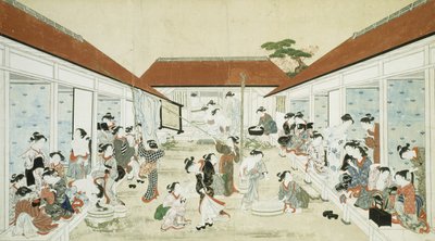 Badhuis en wasserij voor vrouwen door Kitao Shigemasa