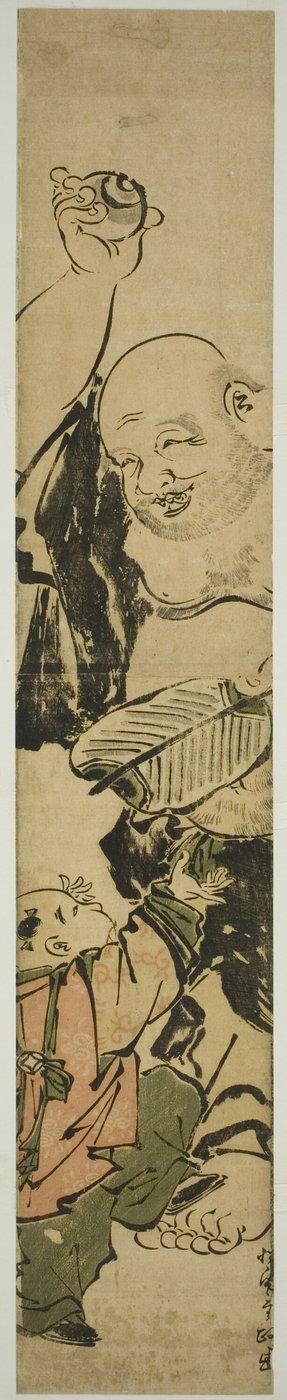 Jonge jongen die Hotei smeekt door Kitao Shigemasa