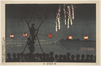 Vuurwerk bij Ikenohata (langs de Sumida-rivier, Tokio) door Kiyochika Kobayashi