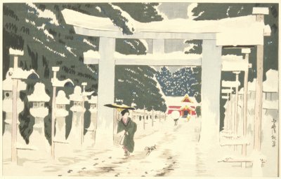 Zware sneeuw bij Toshogu-schrijn in Ueno door Kiyochika Kobayashi