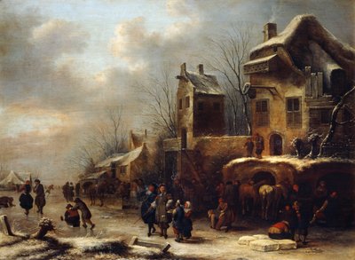 Schaatsbaan op een rivier, 1665 door Klaes Molenaer