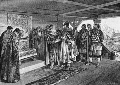 Iziaslav II Mstislavich en Viacheslav I Vladimirovich, 1890 door Klavdiy Vasilievich Lebedev