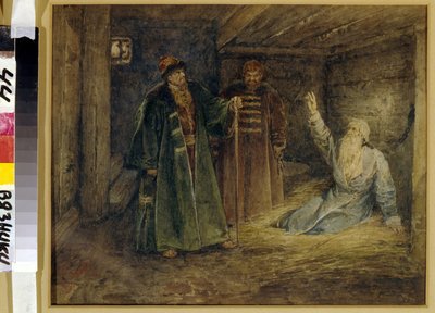 Tsaar Ivan IV de Verschrikkelijke (1530-1584) en Maliouta Skouratov (overleden in 1573) bezoeken de bojaar Morozov (?) in de gevangenis. Schilderij van Klavdi Vasilyevich Lebedev (1852-1916) door Klavdiy Vasilievich Lebedev
