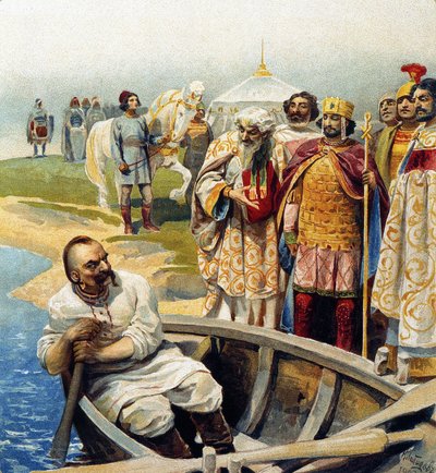Ontmoeting van Svyatoslav I met keizer John Tzimiskes door Klavdiy Vasilievich Lebedev