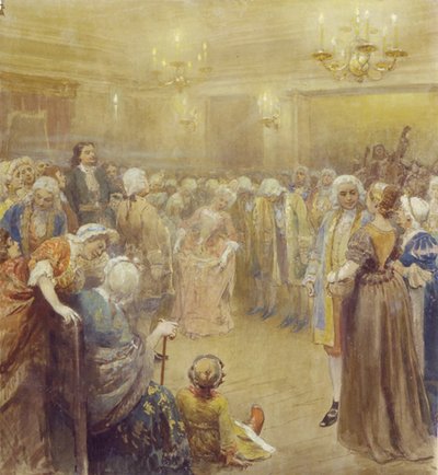 De Vergadering ten tijde van Peter I door Klavdiy Vasilievich Lebedev