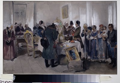 Veiling van lijfeigenen door Klavdiy Vasilievich Lebedev