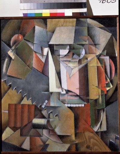Zelfportret met een zaag door Klyun Ivan (1873 1943)