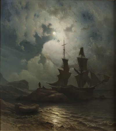 Noors:  Maanlicht aan de kust van Noorwegen Maanlicht aan de kust van Noorwegen door Knud Baade