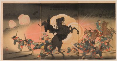 Bombarderen van het vijandelijke kamp terwijl ons tweede leger landt bij Jinzhou Fort door Kobayashi Kiyochika