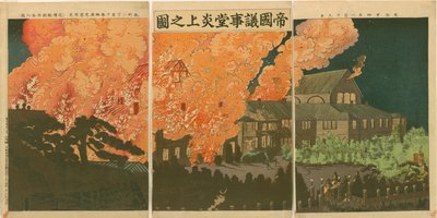 Brand van het Eerste Nationale Dieetgebouw door Kobayashi Kiyochika door Kobayashi Kiyochika