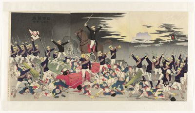 Lang leve Japan! Overwinningslied bij Pyongyang (Nippon banzai, Heijô no gaika) door Kobayashi Kiyochika