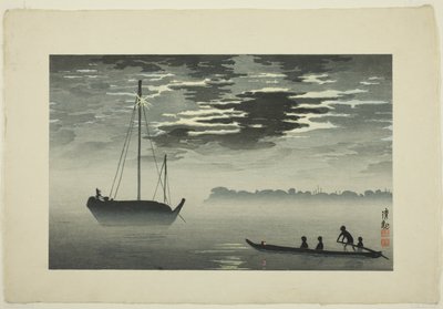 Maanlicht door de wolken aan de Haneda-kust door Kobayashi Kiyochika