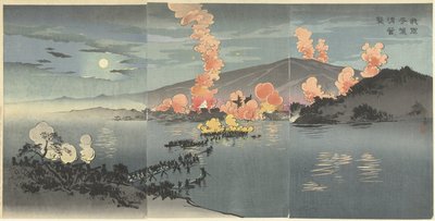 Nachtelijke aanval van onze gewapende troepen op het Chinese kamp te Pyongyang door Kobayashi Kiyochika