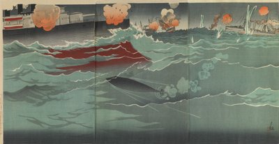 Onze torpedo raakt een Russisch oorlogsschip bij de grote zeeslag van Port Arthur door Kobayashi Kiyochika