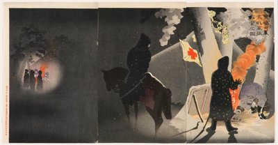 Onze troepen zetten een bivak op in Yingkou terwijl ze de bittere kou trotseren door Kobayashi Kiyochika