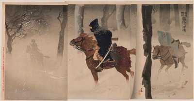 Verkenners bij Nuizhuang op een Sneeuwnacht door Kobayashi Kiyochika