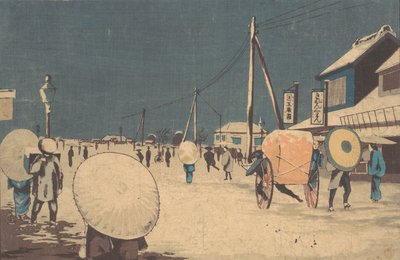 Straatscène in de Buitenwijken van Edo op een Avond in de Winter, ca. 1878 door Kobayashi Kiyochika
