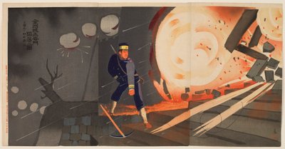 De val van het Jinzhou-fort: Soldaat eerste klasse Onoguchi Tokuji door Kobayashi Kiyochika