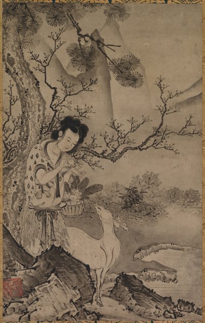 Vrouwelijke Daoïstische Figuur in Landschap, begin 1500s door Koboku