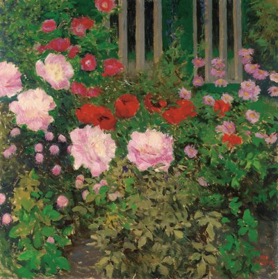 Bloemen en tuinhek; Blühende Blumen am Gartenzaun door Koloman Moser