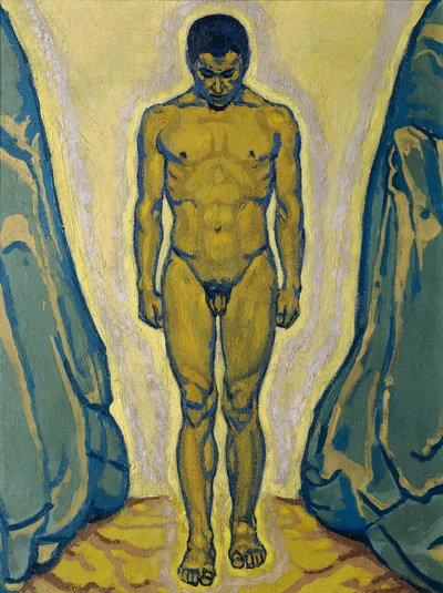 Staande jongemannenakte tussen rotsen door Koloman Moser