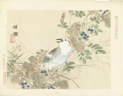 Zangvogel tussen herfstgrassen door Kono Bairei