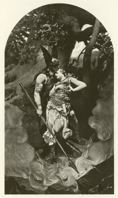 Wotan neemt afscheid van Brunhild (gravure) door Konrad Dielitz