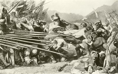 Arnold Winkelried bij Sempach (gravure) door Konrad Grob