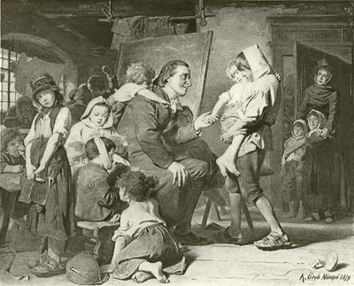 Pestalozzi, de Vriend van de Kinderen (gravure) door Konrad Grob