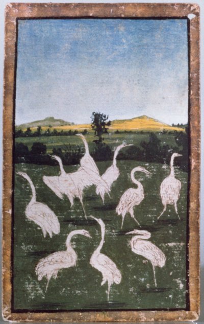 Reigers in een veld, een van een set speelkaarten die scènes van hofvalkerij uitbeelden, Boven-Rijngebied, c.1440-45 door Konrad Witz