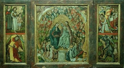 Kroning van de Maagd; Doop van Christus; Dood van St. Johannes de Doper; St. Joris die de draak doodt (drieluik) door Konrad von Friesach