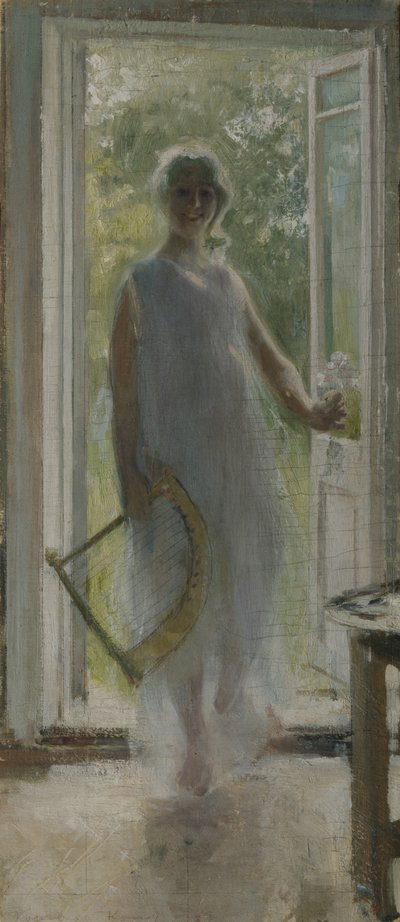 Een Meisje op de Drempel door Konstantin Alekseevich Korovin